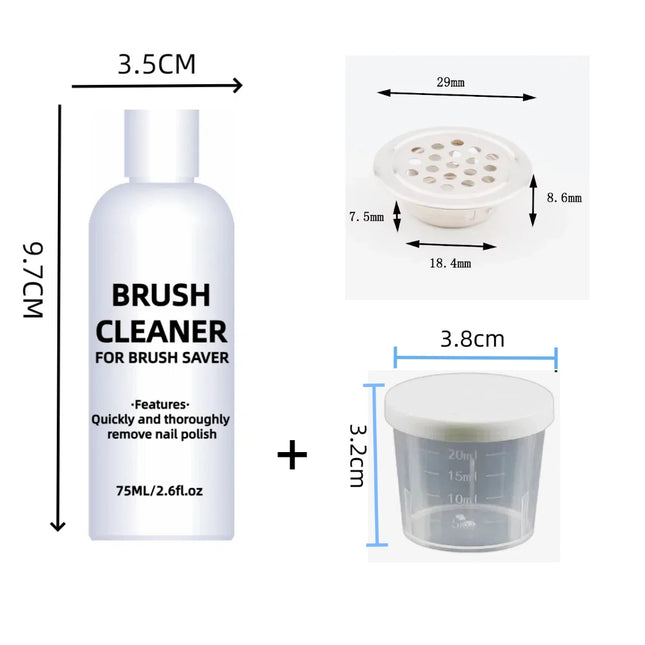 Set de herramientas de manicura: Limpiador de cepillos de uñas de 75ml + Recipiente + Filtro para lavar cepillos con líquido