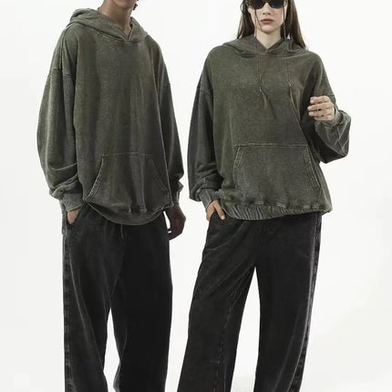 2024 Autumn Winter Men 420gsm Hoodies Streetwears High Street Heavy Weight Washed Cotton Sweatshirts Brand Tracksuit