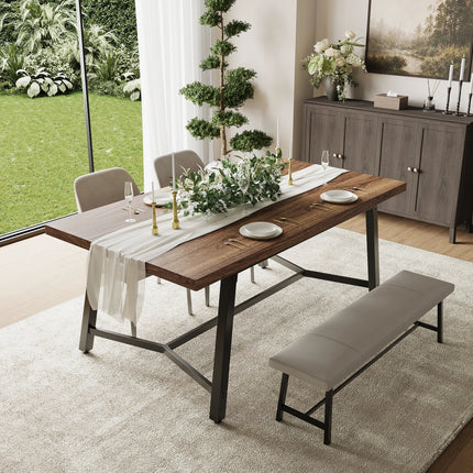 Only Table,Spacious Seating for 6-8 Rectangular Wood Dining Table, Modern Rustic Style, Curved Anti-Collision Edge & Recessed Footrest, Dining Room, Study, Conference, Wedding