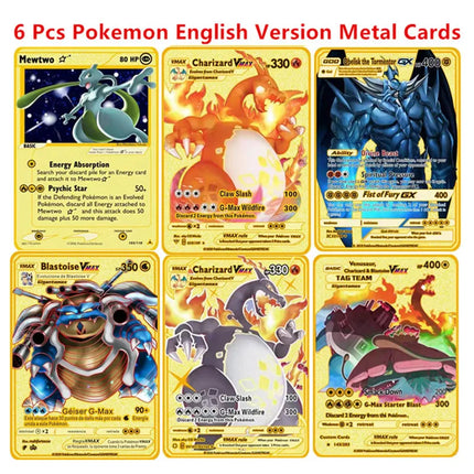 English Version Pokemon Metal Card Anime Figure Pikachu Charizard Mewtwo Battle Trading Game Collection Cards Model Toy Gifts