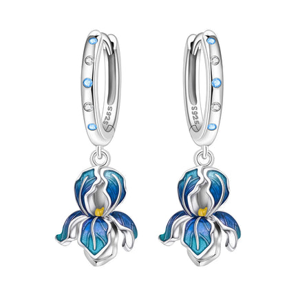Orstarry Original 925 Sterling Silver Blue Iris Flower Earrings Women Hoop Earring Anniversary Jewelry Trendy Gifts