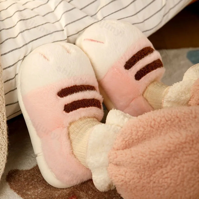 Winter Warm Women Home Slipper Fuzzy Cat Tiger Paw Claw Fur Plush Indoor Lazy Man Thermal Furry House Shoe Funny Flat Flip Flop