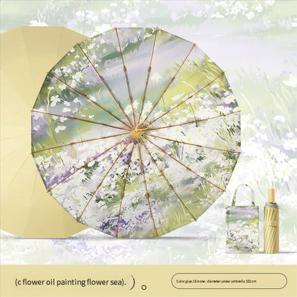 High-value 16-bone manual sun umbrella for women's sun protection ultraviolet rain dual-purpose umbrella color glue folding oil