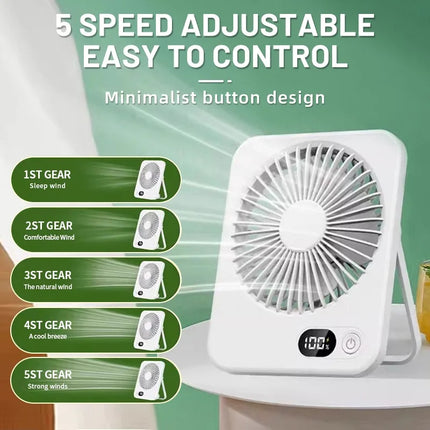Desk Fan Portable USB Rechargeable Fan 180° Tilt Folding Personal Fan With Power Display 5 Speeds Ultra Quiet Table Fan