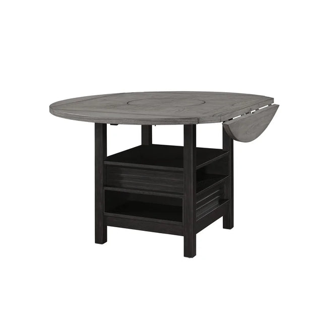 5pc Farmhouse Dining Set with Round Table, Black Gray Natural Grain, Integrated Turntable, Drop Leaves - product image 2