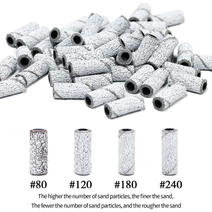 50Pc 3.1mm Mini Nail Sanding Bands 120# 80# 240# Cuticle Polishing Sand Ring Stainless Steel Nail Drill Bit Gel Remove Tools Set