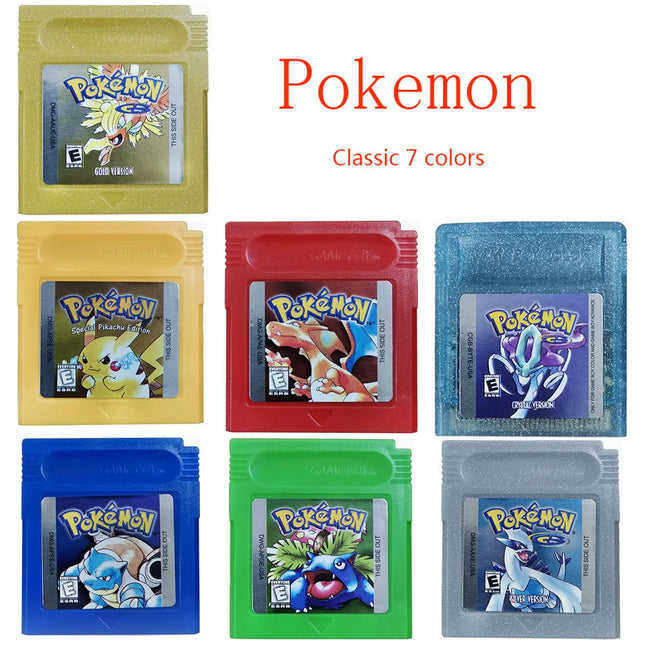 Pokémon GBC Spielkarten Rot Blau Kristall Golden Grün Silber Gelb 16 Bit Videospiel-Cartridge Konsolenkarten für GB/SP
