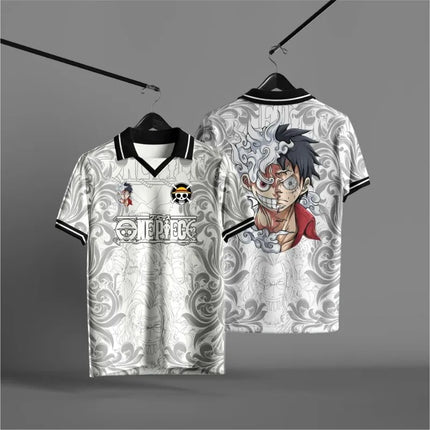 Summer Breathable One Piece Luffy Gear 5 3D Full Print Jersey Polo Shirt White Grey Streetwear Unisex Top