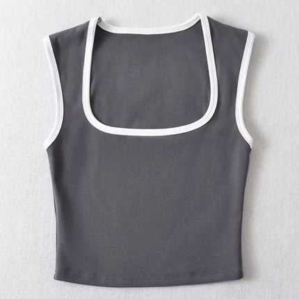 Woman Fashion Slim Solid Contrust Camis Casual Sleeveless Tanks Square Collar Crop Tops Clothing Streetwear Mujer 2024 Y2k
