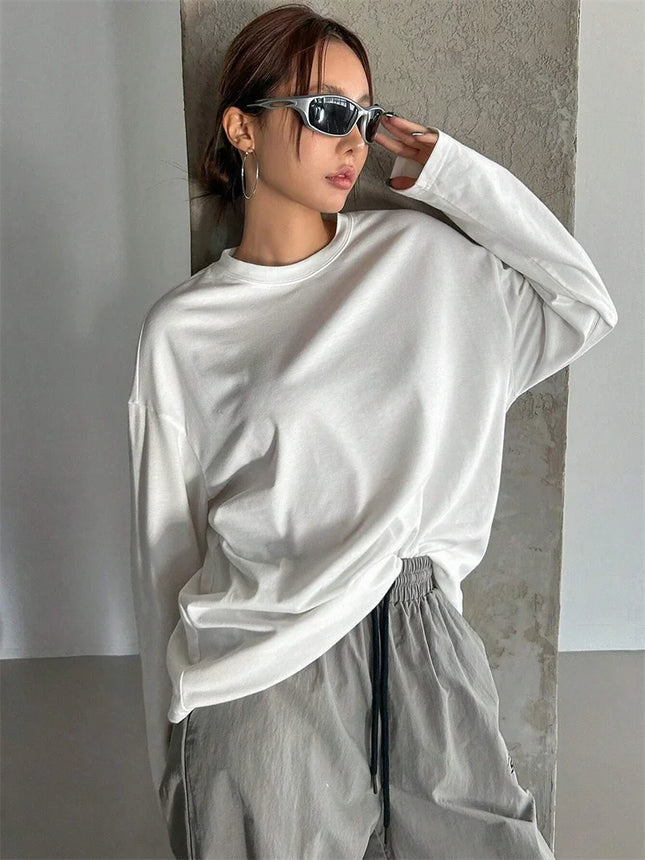 Women Basic Long Sleeve Loose O-neck T-shirt Autumn Winter Solid Color Tee Top Streetwear - product image 2