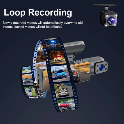 ZNLYRION  Full HD 1080P Car Dashcam Front+Interior+Rear Camera 130° Wide Angle Night Vision G-Sensor Parking Monitor Car Driving Recorder