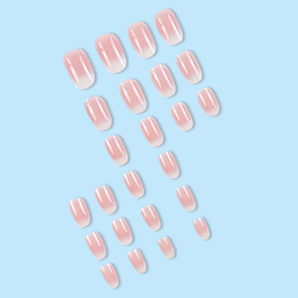24Pcs Short Oval Gradient Pink Press On Nails Glossy Finish Full Cover False Nails for Women&Girl Removable Wearable Nail Art