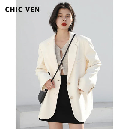 CHIC VEN Women's Blazer Korean Casual Solid Long Sleeve Coats All-match Office Lady Elegant Fashion Clothing Spring Autumn 2026