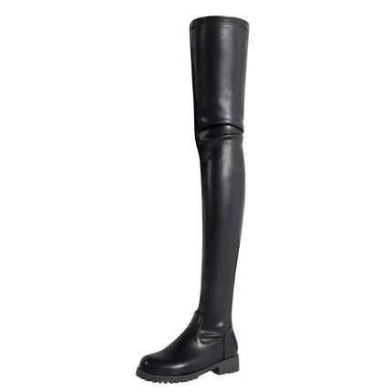 2024 New Spring Autumn Women's Knee-high Boots Fashionable European Style Round Toe Leather Boots Thick Sole Long Tube Riding