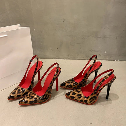 2025 Years Spring and Autumn Pointed Toe Back Empty Sandals Light Mouth Women's Stiletto Patent Leather Single Shoes