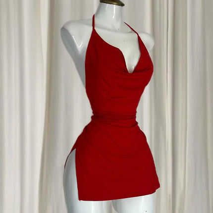 Sexy Lingerie Passion Temptation Suspender Nightdress Skirt Y2k Retro Street V Neck Slit Back Suspender Backless Evening Dress