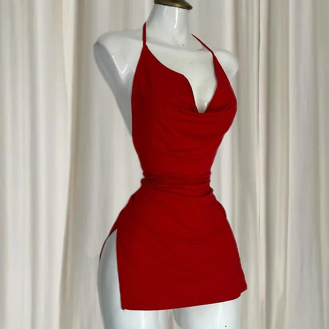 Sexy Lingerie Passion Temptation Suspender Nightdress Skirt Y2k Retro Street V Neck Slit Back Suspender