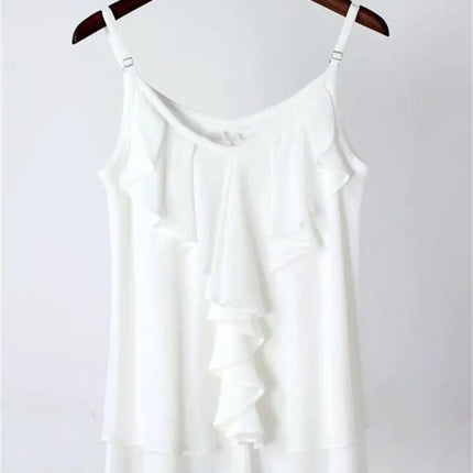 Women Loose Casual Solid Tank Tops Sleeveless O Neck Ruffles Vest Blouse Ladies All-Match 10 Colors Shirts Tops