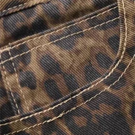 Tan Leopard Jeans Women Denim Pants Female Oversize Wide Leg Trousers Streetwear Hip Hop Vintage Clothes Loose Casual