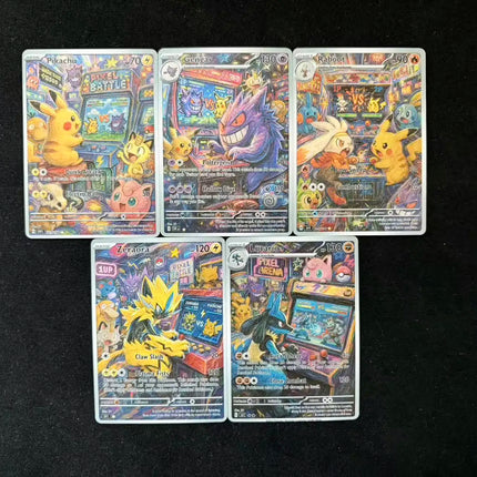 5Pcs Pokemon crayon style Zeraora Lucario Gengar Raboot holo cards Pokemon gift Art Pokemon flash card gift