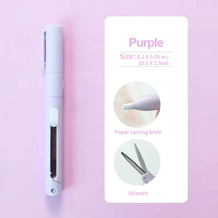 1pc Mini Portable Scissors Paper Cutter Knife 2 In 1 Multifunctional Pocket Pen Shape Scrapbooking Carving Cutting - product