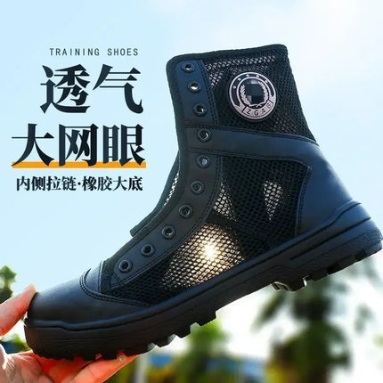 Summer Mesh Breathable Training Boots High Top Security Shoes Outdoor Tactical Boots Men's Ultra Light Land Boots Easy Zip Mens