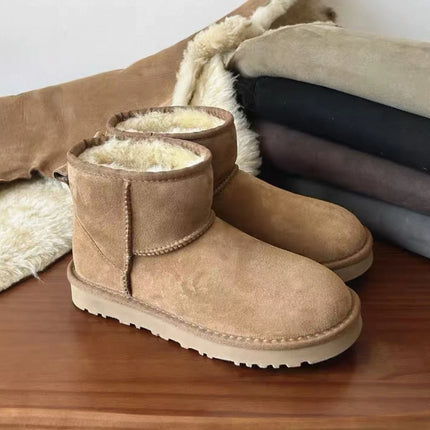 Women Natural Sheepskin Ultra Mini Snow Boots New Design Classic Sheep Fur Wool Lace up Ankle Boot Leather Winter Warm Men Shoes
