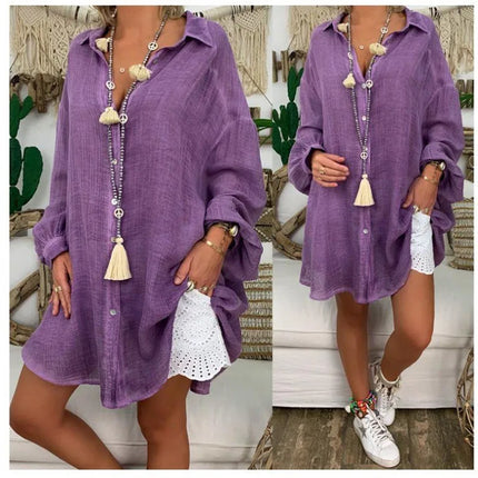 Summer Long Sleeve Shirt Women's Button Loose Casual Shirt Beach Wear Top Swim Cover Up Solid Color Loose Shirts ladies clothes