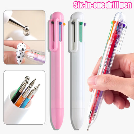 6-In-1 Dotting Pen for Nail Art, Featuring a Ballpoint Design with Size Markers And a Pressing Tip, Ideal for Nail Painting