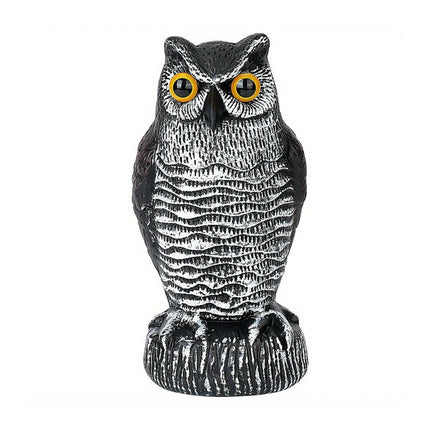 Realistic Solar Fake Owl Decoy Plastic Owl Scarecrow Sculpture with Red Flashing Eyes and Sound For Garden Yard Scare Birds