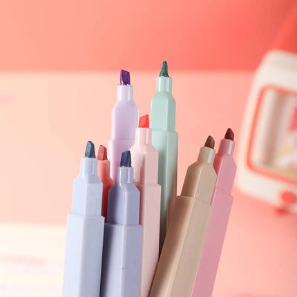 12 Pcs/Set Double Tip Highlighter Pens Kawaii Manga Markers Midliner Pastel Gel Set Stationery Journal School office Supplies