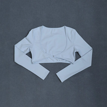 Women's Long Sleeve Yoga Crop Top U-Neck Backless Crossover Fitness Shirt Slim Fit Sexy Workout Gym Sports Top