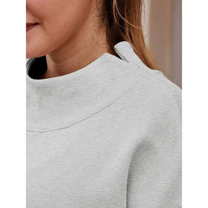 Casual Commuter Comfort Pullover Loose-Fit Solid-Color Half-High Neck Crew Neck Sweatshirt Top