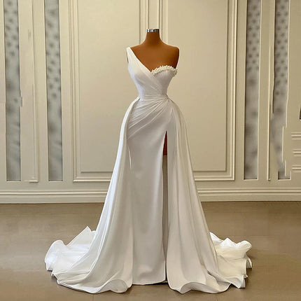 Eightree Elegant Mermaid Wedding Dresses One Shoulder Pearls Bride Dress Boho Beach Princess Wedding Evening Prom Gown Customize