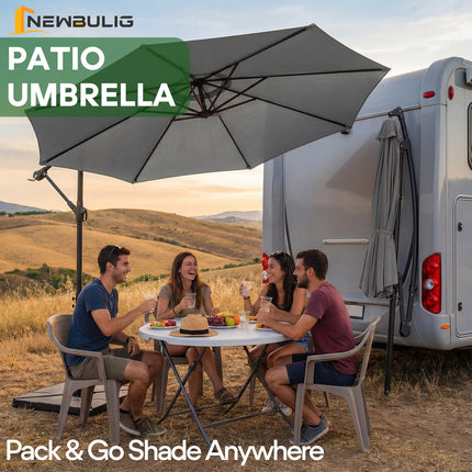 JHK 9.8FT Outdoor Offset Patio Umbrella with Base Hanging Cantilever with Easy Tilt Adjustment UV Protection 8 Sturdy Ribs
