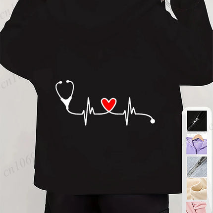 Women's Autumn Winter Hoodies Stethoscope EKG printed zipper Hooded Jackets Nursing Zipper Pocket Sweatshirt Nurse Life Outwear