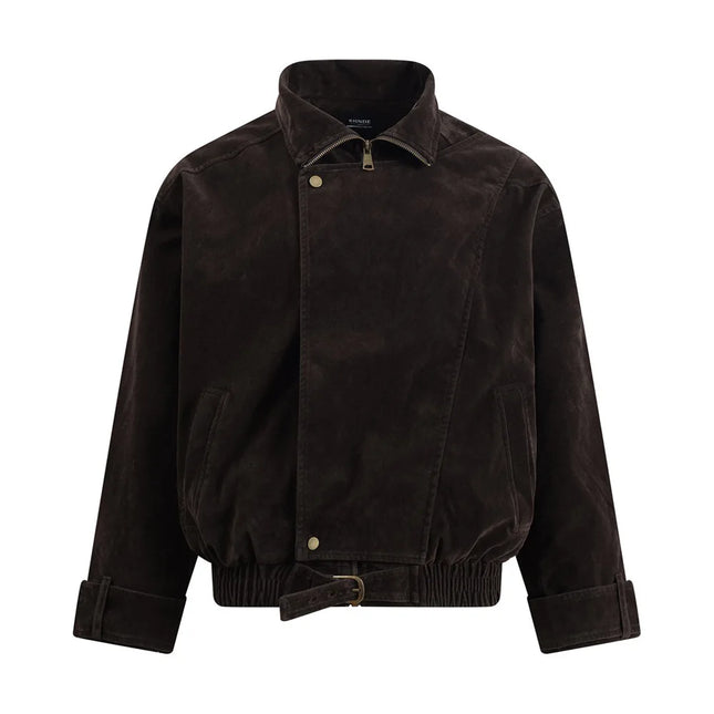 Chaquetas de hombre, ropa de calle, chaqueta americana de trabajo, color liso, cuello alto, diseño de cremallera asimétrica, moda de otoño de corte limpio