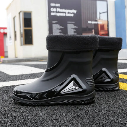 2026 Men's new short tube water boots, waterproof shoes, anti slip thick soled rain boots, outdoor work rain boots