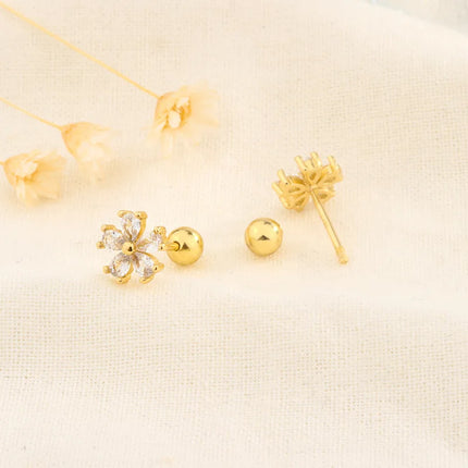 Korean Fashion Pink Zirconic Bear Screw Earrings For Women Girls Cute Animal Cartilage Helix Tragus Ear Piercing Jewelry Gift