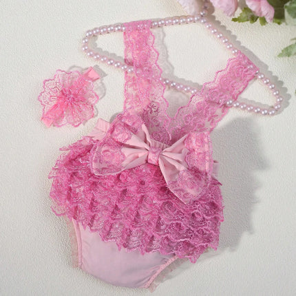 Ylsteed Newborn Photography Lace Romper Set  Photo Shoot Outfits with Bow Headband for Baby Girl Picture Ideas
