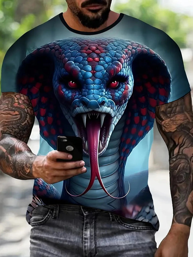 Mode 3D-gedrucktes Horror Schlangen-Grafik-T-Shirt für Herren, Persönlichkeit, übergroßes T-Shirt, Sommer, Hip Hop, Kurzarm, O-Ausschnitt Oberteile