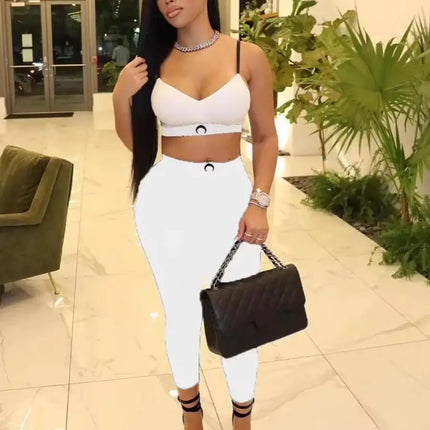 European and American Ins Sexy Two Piece Set Women Black High Street Fashion Summer Tops and Pants Set