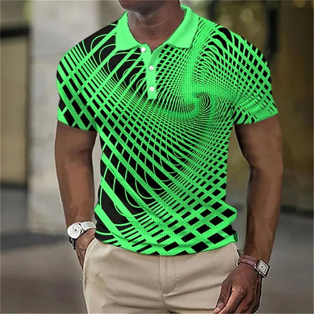 3D Printed Optical Illusion Polo Shirt Men Rainbow Stripes Graphic Short Sleeves Summer T Shirts Top Casual Breathable Lapel Tee