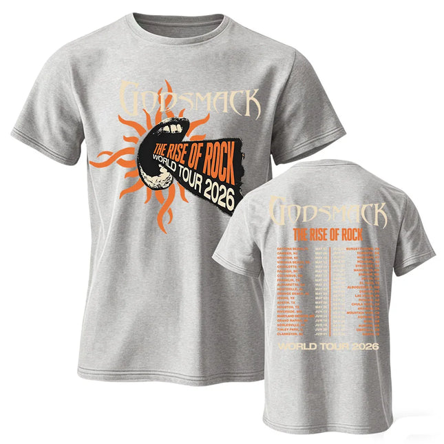 The Rise of Rock World Tour 2026 T-Shirt GODSMACK Design Grafik Merch Kurzarm Baumwolle Locker T-Shirt Mode Herren Damen T-Shirts
