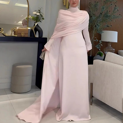 Women's Shawl Style Long Sleeve Tight Slimming Long Big Hem Dress Elegant Graceful Banquet Date Commute Versatile Evening Dress