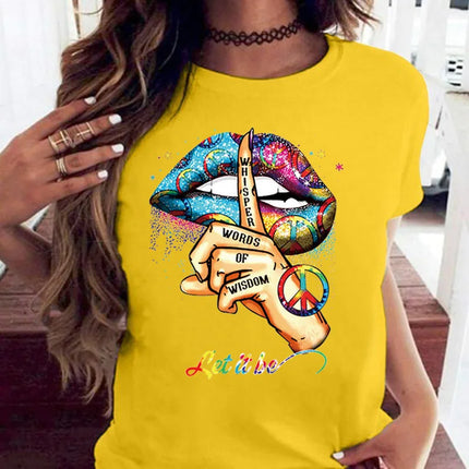 COTTON 100% Loose Crew-neck Creative Mouth Short-sleeved T-shirt Woman Oversized T Shirt  Tops  Aesthetic Clothes