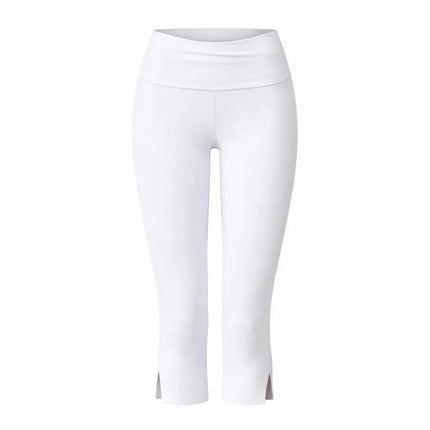 Individuality Low Rise Split Hem Length Skinny Pants Women Solid Fold Over Capri Leggings Casual Summer Streetwear Yoga Pants