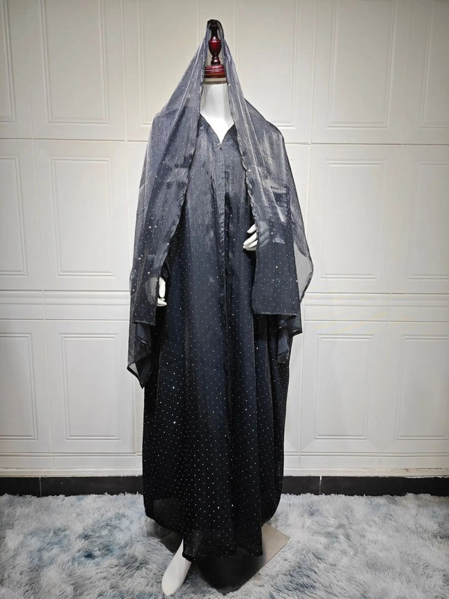 Muslimische Kleider Damen Abaya mit Schal Diamond 2-teiliges Set Party-Kopftuch Arabische lange Robe Marokko Dubai Kaftan Vestidos Jalabiya