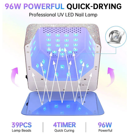Rechargeable Nail Lamp lampara para unas brillantes 96W Diamond Nail Lamp Quick Drying Curing Lamp with 39 LEDs &HD Display