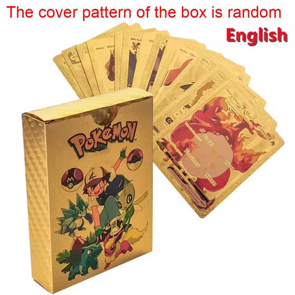 55pc English card Charizard Gold Foil Cards Golden Letters English Spanish Game Card Metalicas Vmax Gx Series Giftu